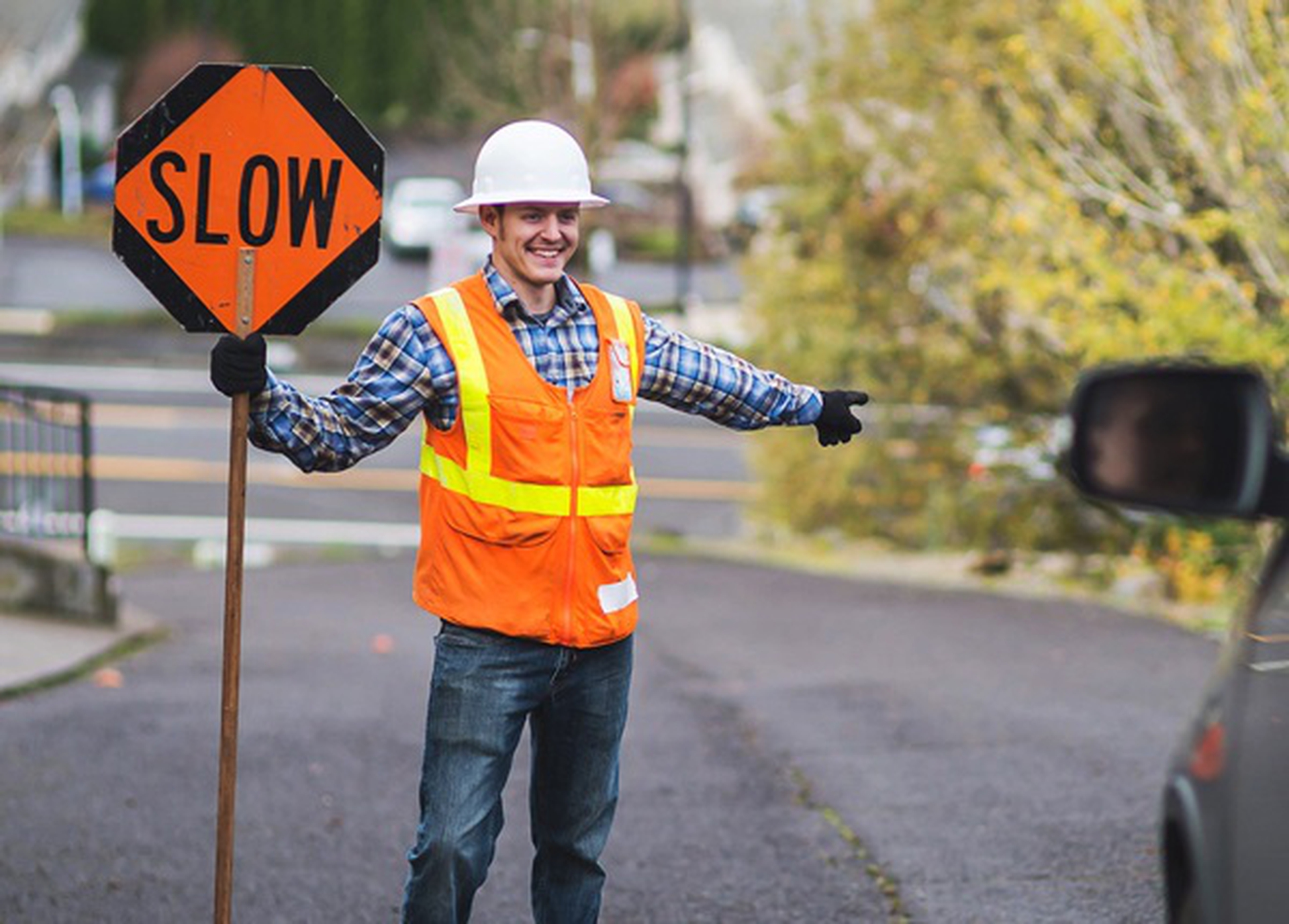 Flagger Directing Traffic